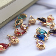 Load image into Gallery viewer, 10pcs- Crystal Tiny Teardrop Charms, 10 Colors You Choose, 14K Gold Plated Teardrop Pendant, 8*12mm, Jewelry Findings JY084-F112