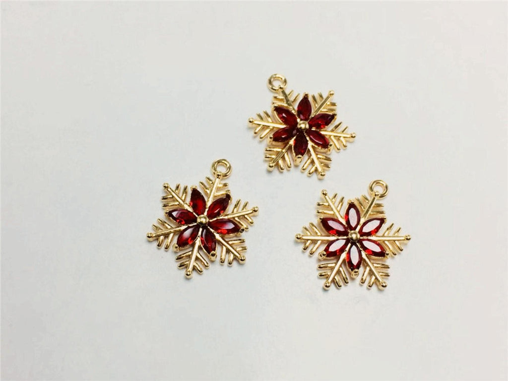 Snowflake Charm, Cubic Zircon Crystal Snowflake Pendant, CZ Earring Charms,  Real Gold Plated  Earring Charms, Jewelry Findings ZR012-F043