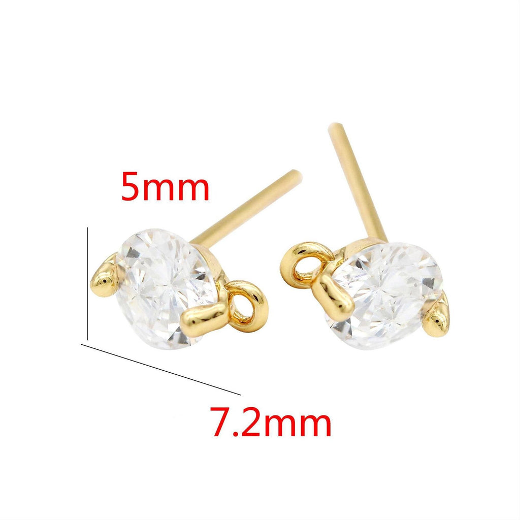 10PCS Tiny Ear Post with Loops, S925 Silver Ear Pin Nickel Free, Micro CZ Pave, 5mm, 14K Gold Plated Stud Earring Finding Z014