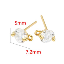 Load image into Gallery viewer, 10PCS Tiny Ear Post with Loops, S925 Silver Ear Pin Nickel Free, Micro CZ Pave, 5mm, 14K Gold Plated Stud Earring Finding Z014