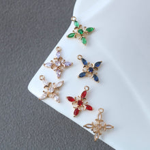 Load image into Gallery viewer, 10pcs Cross Flower Charm, Cubic Zircon Crystal Flower Pendant, Real Gold Plated Brass Earring Charms, Jewelry Findings HL089-F116