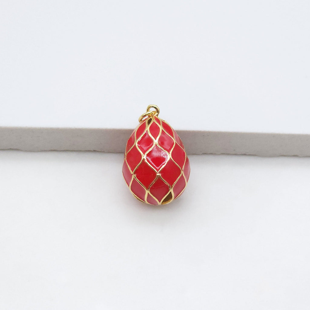 Colgante de huevo jumbo esmaltado 3D, huevo rayado, chapado en oro de 18 quilates, para pulseras, collares y accesorios de joyería S20446