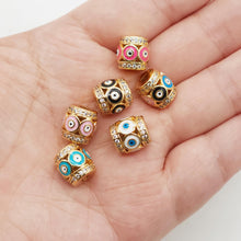 Load image into Gallery viewer, Barrel Column Beads, Spacer Beads, Enamel Evil Eye Beads, 18K Gold Plated Bracelet Necklace Making Jewelry Finding S20350