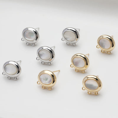 Oval Shell Ear Post With 3 Loops, S925 Silver Ear Pin Nickel Free, Gold/Silver Ear Stud, Hypoallergenic Earring Findings GT016