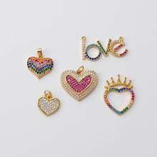 Load image into Gallery viewer, Heart Charms, Multicolor Cubic Pave , 18K Gold Plated CZ Pave, Love Charms, Bracelet Necklace Making Pendants, Jewelry Findings S20305
