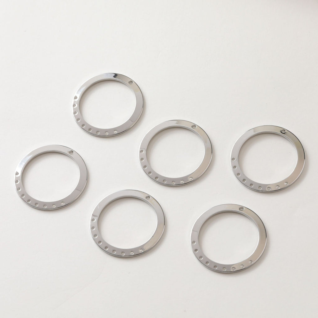 10 colgantes circulares con múltiples agujeros, chapados en oro de 14 quilates y plata, de 28 mm, para hacer aretes, accesorios de joyería JG009