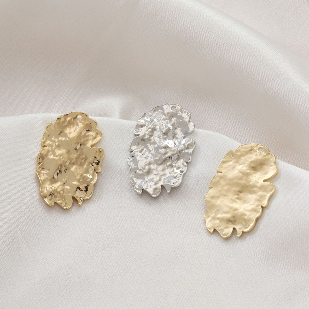 Irregular Hammered Oval Shape Pendant, Gold, Matte Gold, Silver Charm, Jewelry Making Findings JG020