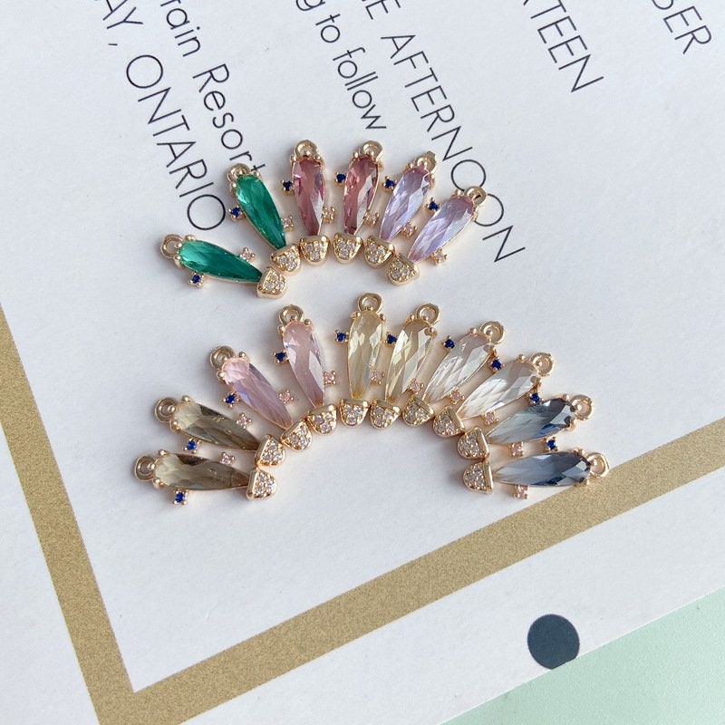 10pcs- Crystal Long Cactus Teardrop Charms, 8 colors You Choose, 14K Gold Plated Teardrop Pendant, Jewelry Findings MY049-F069