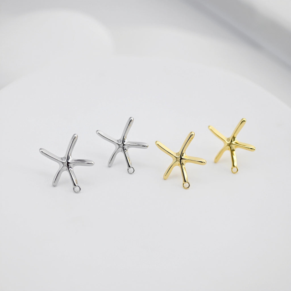 18K Gold Starfish Earring Post, S925 Silver Pin Nickel Free Earrings, Starfish Shape Ear Stud with Loop D0348