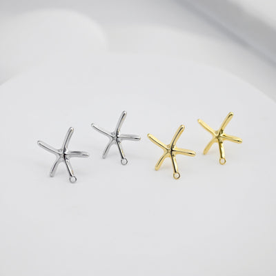 18K Gold Starfish Earring Post, S925 Silver Pin Nickel Free Earrings, Starfish Shape Ear Stud with Loop D0348
