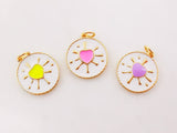 Enamel Round Heart Charm, 18K Gold Plated Love Pendant, 16mm, Necklace Making Charm, Jewelry Findings S995