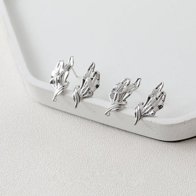 Irregular Leaf Ear Post With Loop, S925 Silver Ear Pin Nickel Free Earrings, Gold/Silver Ear Stud, Hypoallergenic Earring Findings BB120