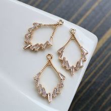 Load image into Gallery viewer, CZ Pave Fan Shape Charm, Cubic Zircon Crystal Fan Pendant, CZ Earring Charms,  Gold Plated Brass Earring Charms, Jewelry Findings HL058-F035
