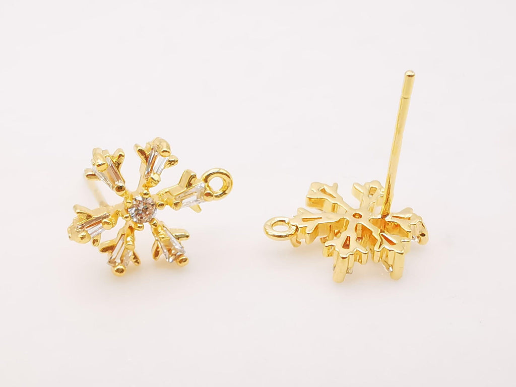 10PCS Cubic Snowflake Earring Post with Loops, S925 Silver Pin Nickel Free Earrings, Ear Stud Loop,Hypoallergenic Earring Findings Z032