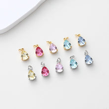 Load image into Gallery viewer, Teardrop Charms, Cubic Zircon Stone Charm, Shiny Crystal Pendant, 18K Gold Plated Charms, For Necklace Making,Jewelry Findings S1398