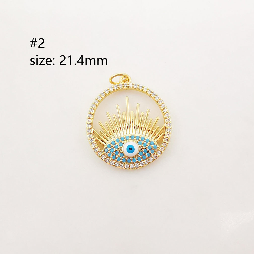 Evil Eye Charm, Coin Pendant, Heart Charm, 18K Gold Plated CZ Pave Eye Pendant, Necklace Making Charm, Jewelry Findings S1024