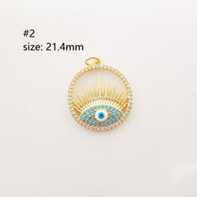 Load image into Gallery viewer, Evil Eye Charm, Coin Pendant, Heart Charm, 18K Gold Plated CZ Pave Eye Pendant, Necklace Making Charm, Jewelry Findings S1024