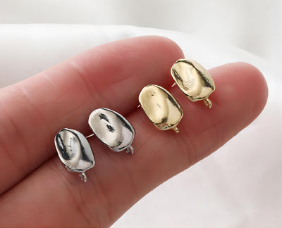 Irregular Stone Ear Post With Loop, S925 Silver Pin Nickel Free Earrings, Gold/Silver Ear Stud, Hypoallergenic Earring Findings G007-D0015
