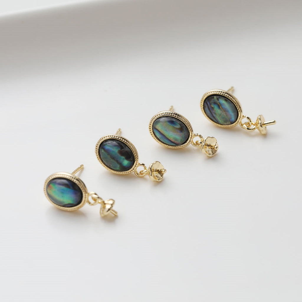 Oval Shape Post Earring, S925 Silver Ear Pin Nickel Free, MOP, Ear Stud with Peg Bail Caps for Half Drilled Earring Findings GZ502