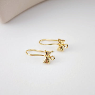 Bow Tie Ear Hooks, 18K Gold Earring Earring findings with loop, Fish Hooks, Ear Wires for Jewelry Making D0163