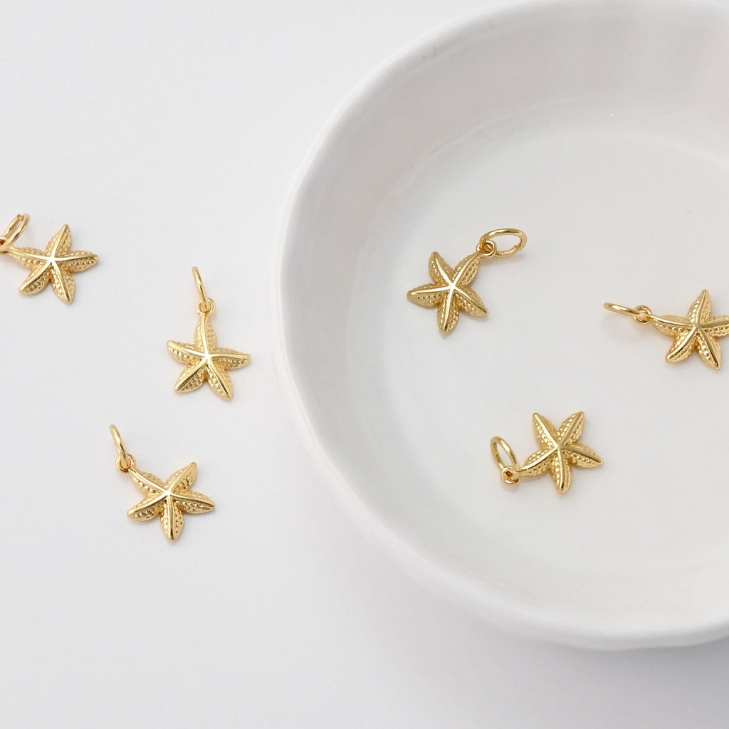 5pcs Gold Starfish Charms, 18K Gold Plated, Dainty Starfish Shape Pendant, Bracelet Making Pendant S20403