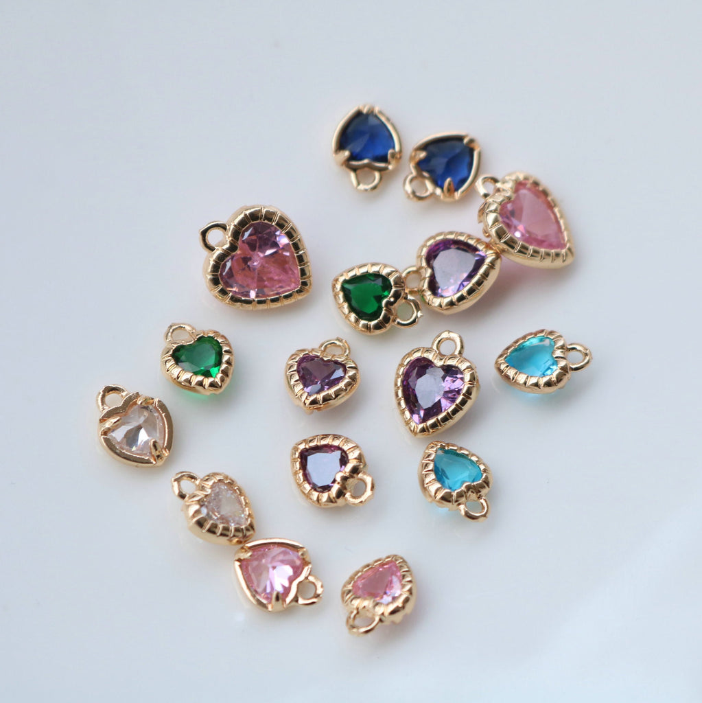 10pcs Tiny Heart Charms, Cubic Heart Charm,  18K Gold Plated CZ Pave Love Pendant, Necklace Making Pendants, Jewelry Findings HL064-F135