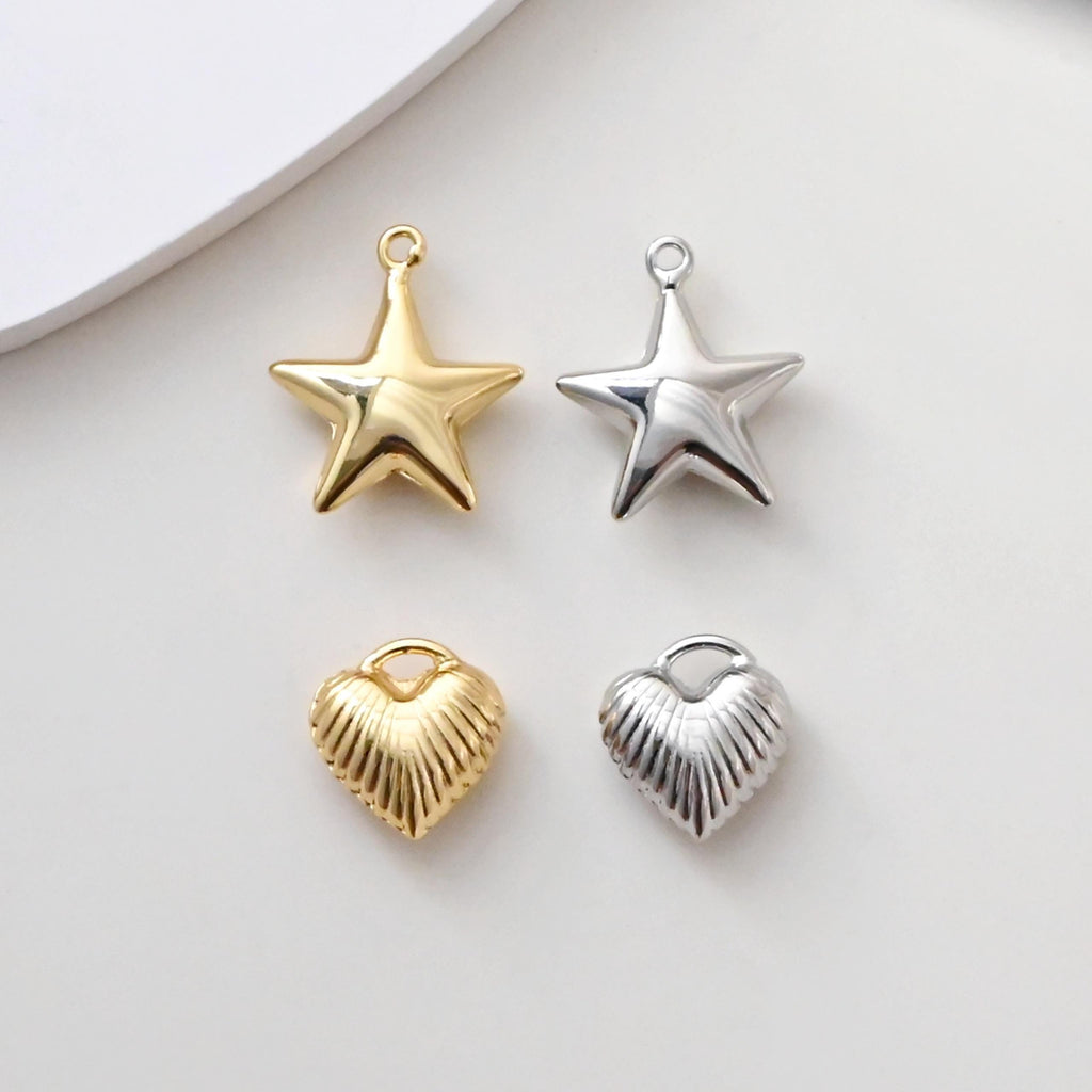 3D Star Charms, Heart Charms, Pentagram Pendant, 18K Gold/Silver Plated, Necklace And Earring Making Charms, Jewelry Findings S1385