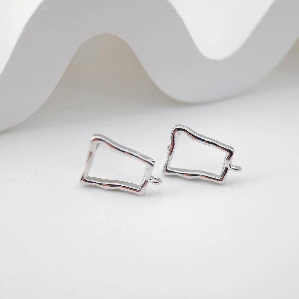 18K Gold Irregular Quad Earring Post With Loop, S925 Silver Pin, Stud Earring Nickel Free, 14*10mm, Hypoallergenic Earring Findings D0230