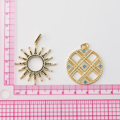 Sun Pendant, CZ Pave, Boho Round Pendant, Openwork Charm, 18K Gold Plated CZ Pave, Necklace Making Charm, Jewelry Findings