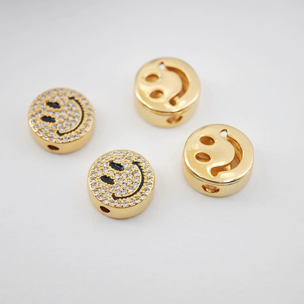 Emoji Beads, Spacer Beads,CZ Pave Emoji Beads, Happy Face, 18K Gold Plated Bracelet Necklace Making Jewelry Finding S1112