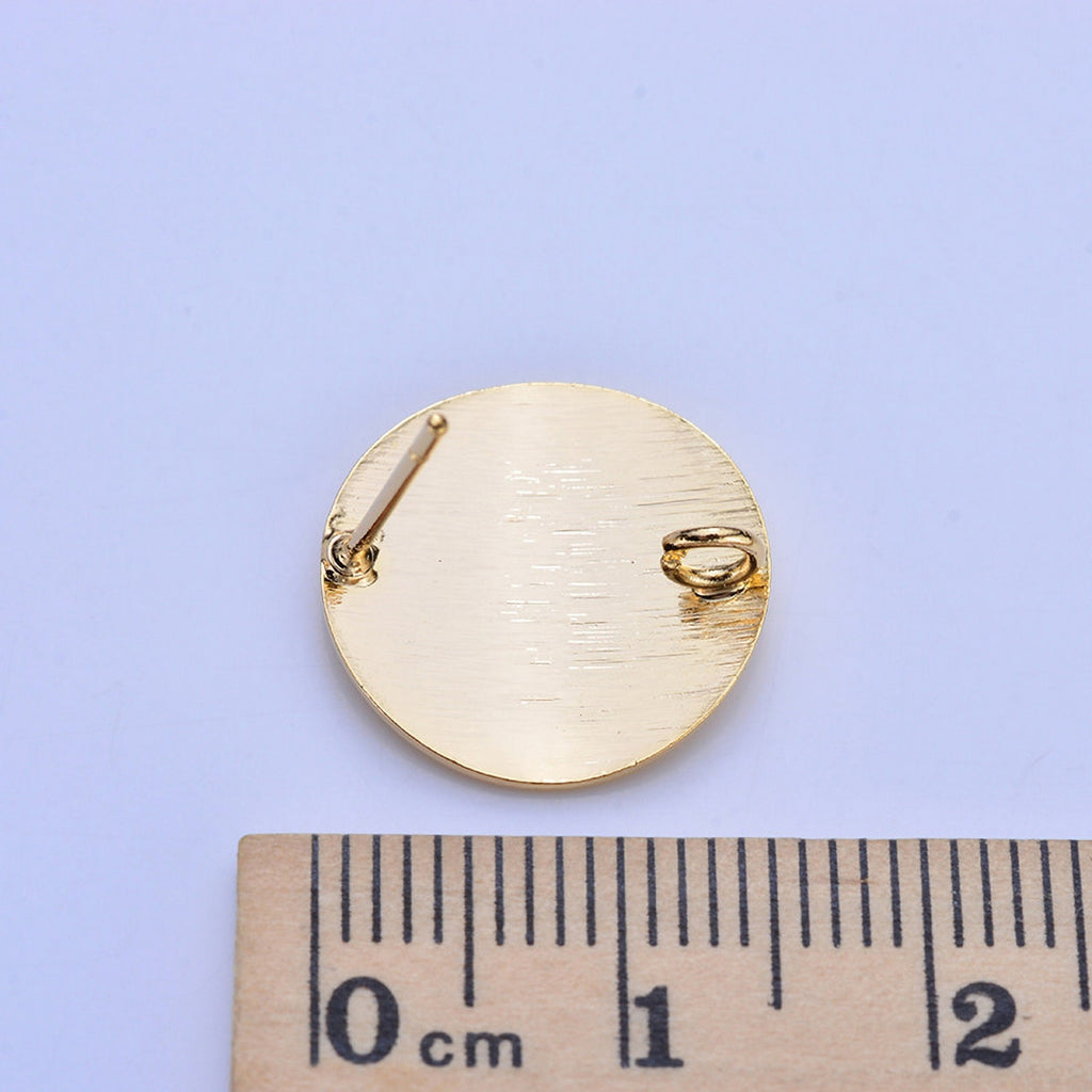 10pcs Gold Round Earring Post With Loop, Brushed Finish, Nickel Free Earrings, Hypoallergenic Earring Findings Z047