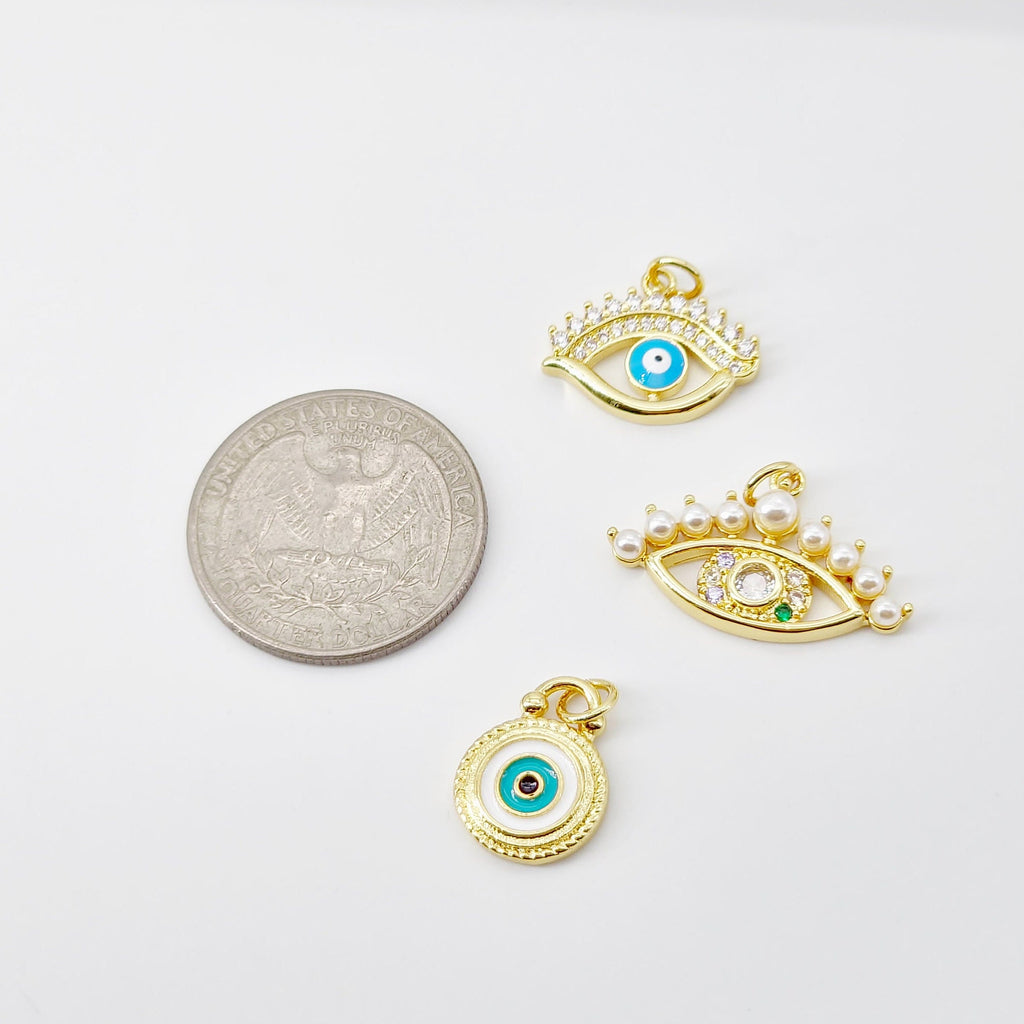 تميمة عين الشر، قلادة عين مطلية بالذهب عيار 18 قيراطًا من المينا، تميمة لصنع القلائد، قطع مجوهرات S20697