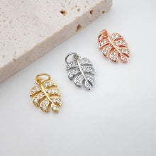 Load image into Gallery viewer, Cubic Leaf Charms, 18K Gold Leaf Pendants, 15x10mm, Micro pave charms for Necklace Bracelet Earring, Jewelry Findings S732