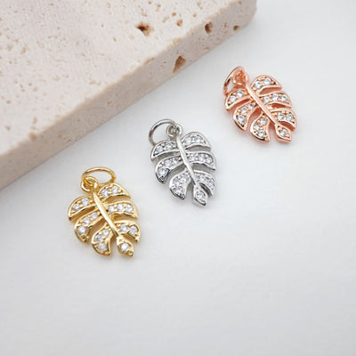 Cubic Leaf Charms, 18K Gold Leaf Pendants, 15x10mm, Micro pave charms for Necklace Bracelet Earring, Jewelry Findings S732