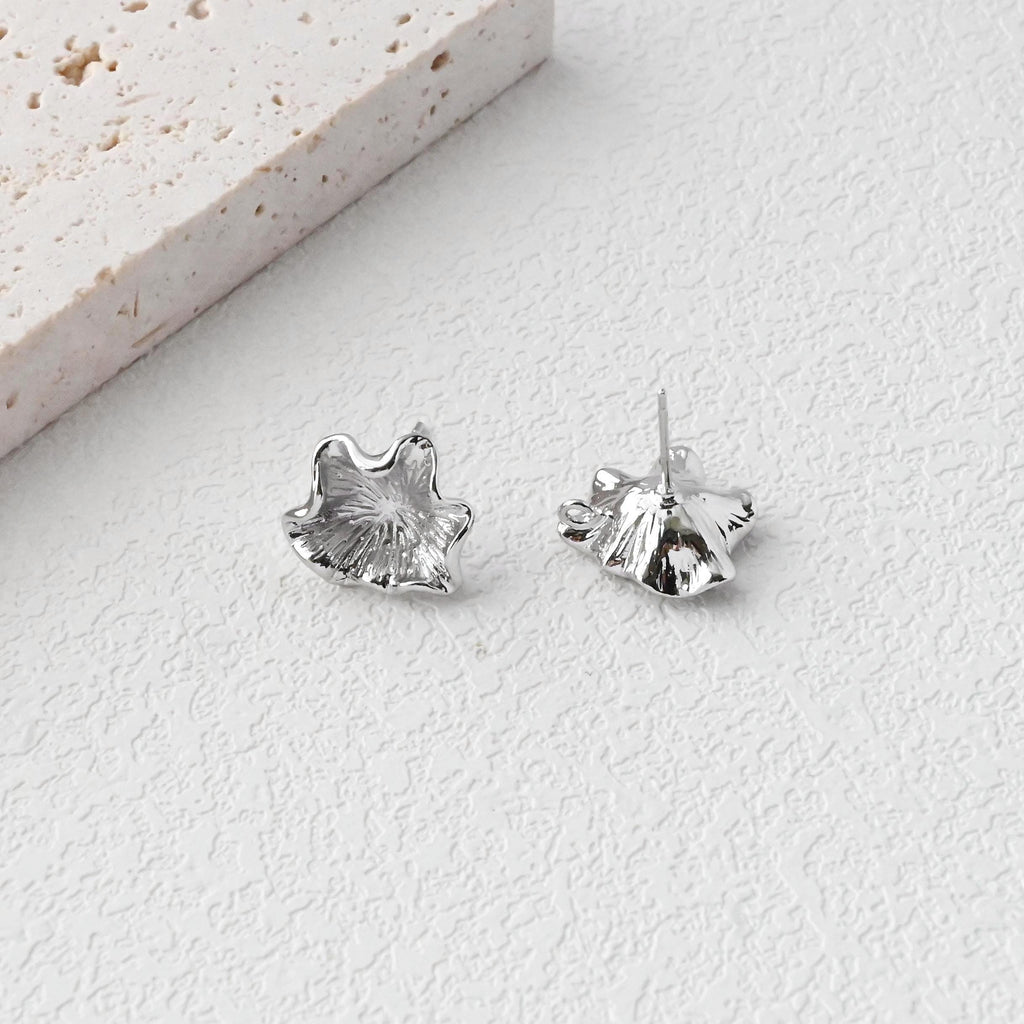 Flower Earring Post, 18K Real Gold Plated Brass Stud Earring With Loop, s925 silver pin, Nickel Free, Earring Finding D0482