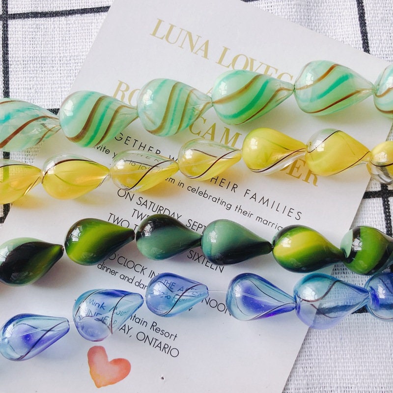 4 cuentas de vidrio con forma de gota, globos ovalados huecos soplados a mano para hacer joyas, hallazgos de cuentas DIY MY098