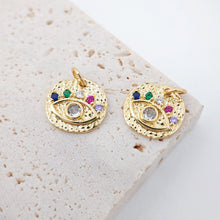 Load image into Gallery viewer, Colorful Cubic Evil Eye Charm, 18K Gold Plated Micro CZ Pave Round Pendant, 14mm, Necklace Making Charm, Jewelry Findings S130