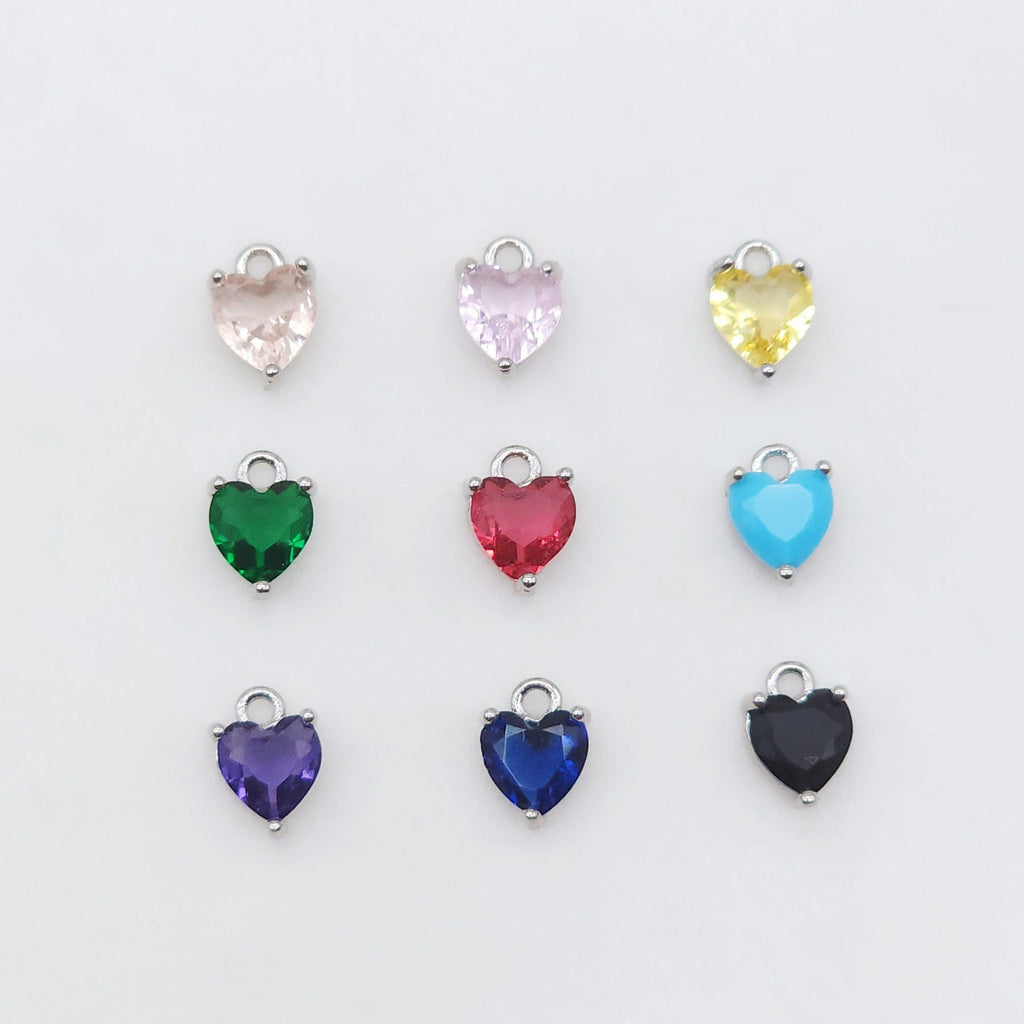 Crystal Tiny Heart Charms, 9 Color Crystal You Choose, 18K Gold/Silver Plated Heart Pendant, Jewelry Findings S20500