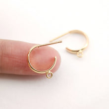 Load image into Gallery viewer, 10pcs C Shape Earrings Post With Loop, 20K Gold Plated, Nickel Free Earrings, Ear Stud Loop, Hypoallergenic Earring Findings  D0044