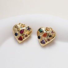 Load image into Gallery viewer, Gold Heart Charms, Rainbow CZ Pave, 18K Gold Plated, Love Pendant, Necklace Making Pendants, Jewelry Findings GZ343