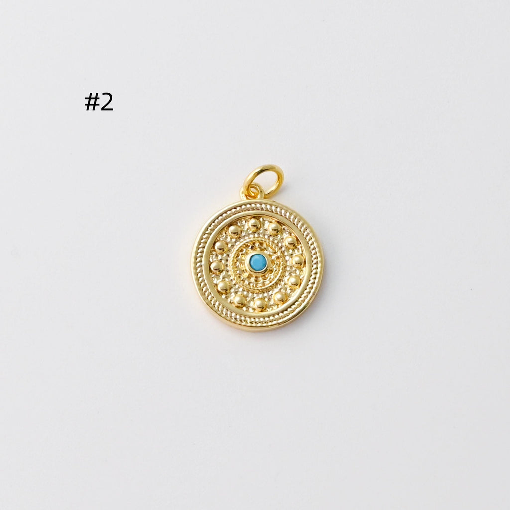 Round Badge Pendant, Eye pendant, CZ Pave, 18K Gold Plated, Necklace Making Charm, Jewelry Findings S20754