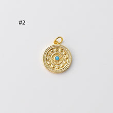 Load image into Gallery viewer, Round Badge Pendant, Eye pendant, CZ Pave, 18K Gold Plated, Necklace Making Charm, Jewelry Findings S20754