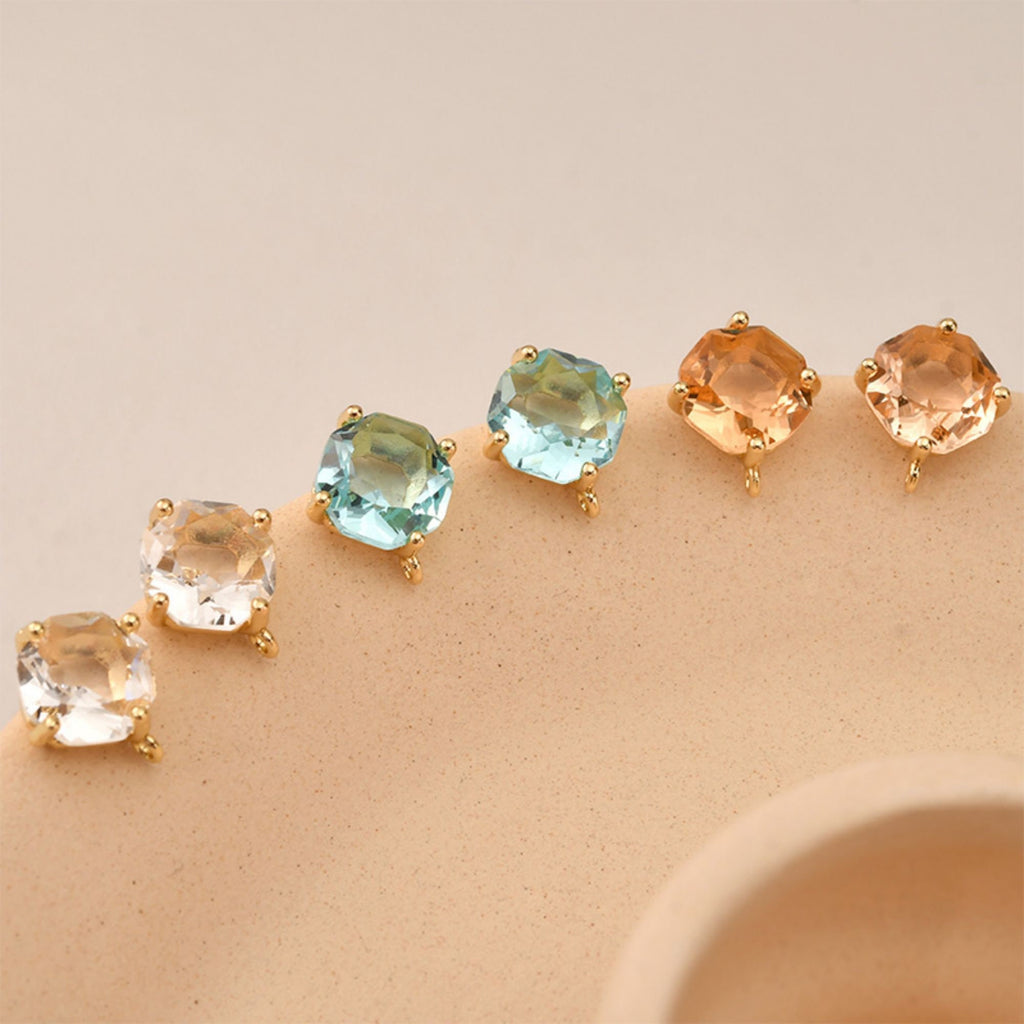 Pendiente cuadrado multisección con aro, circonita cúbica, pasador de plata S925 sin níquel, pendiente de botón dorado, accesorios hipoalergénicos LL158