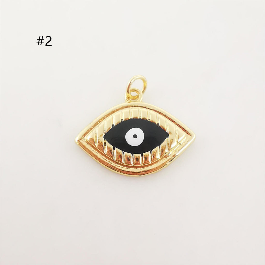 Enamel Cubic Evil Eye Charm, 18K Gold Plated Micro CZ Pave Eye Pendant, Necklace Making Charm, Jewelry Findings S20228