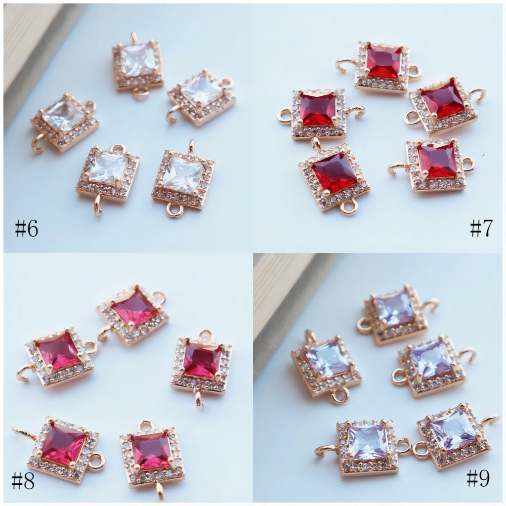 10pcs CZ Pave Small Square Connector, Cubic Zircon Crystal Pendant, Necklace Pendant, 14K Real Gold Plated, Jewelry Findings JY093-F045