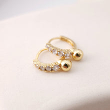 Load image into Gallery viewer, Cubic Ear Hoops with Round Ball, Pave CZ, 16mm, 18K Gold Plated Leverback Earrings, Huggie Hoops Earring S1186
