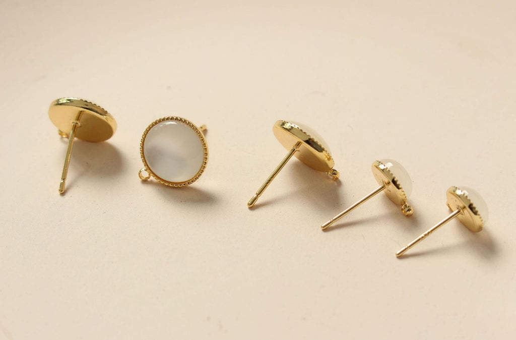Faux Opal Stud Earring Post, Dainty 14K Gold Plated, Round Stud Earring With Loop, S925 Silver Ear Pin, Ear Post,Earring Finding GZ204