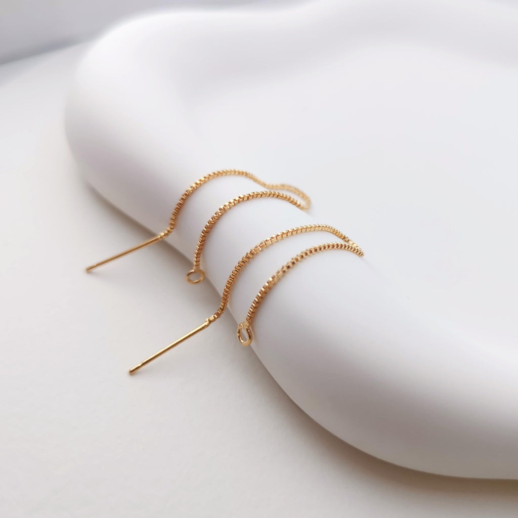 10 Pairs- 14K Gold Plated Ear Threader, 75mm Threader Earrings, 0.6mm Flat Box Chain Wire, Chain Earrings, Z053