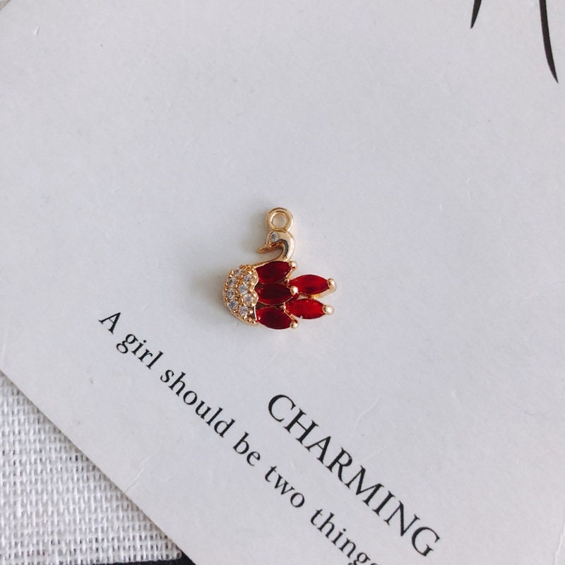 CZ Pave Little Swan Charm, Cubic Zircon Crystal Swan Pendant, Bracelet Necklace Pendant, 14K Gold Plated Charm, Jewelry Findings MY052-F234
