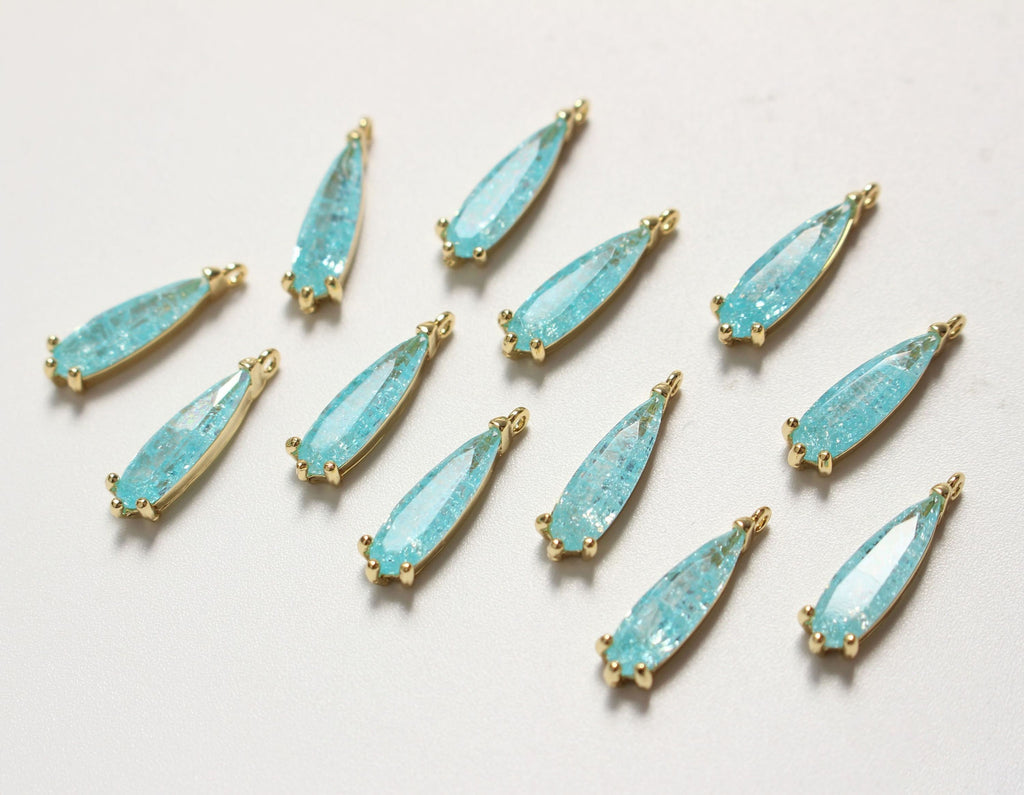 Drop Shape Cubic Stone Pendant, 14K Gold Plated, Pave CZ Charm, Necklace Making, Jewelry Making Findings ZZ070